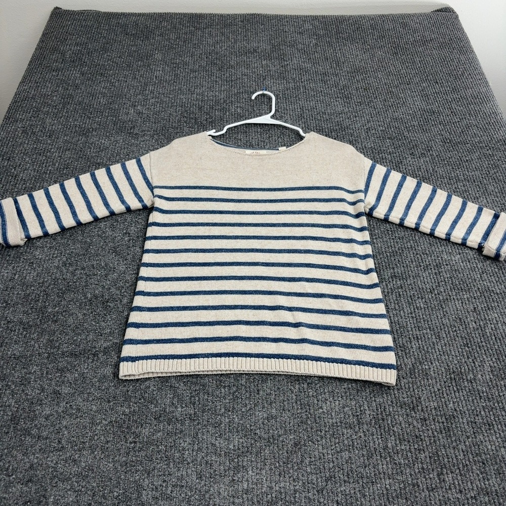 Fat Face Sweater Womens XS Beige Cotton Blend Striped Boat Neck Casual Nautical